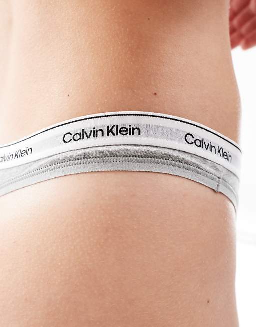 Calvin Klein Modern Logo Low Rise Thong In Grey