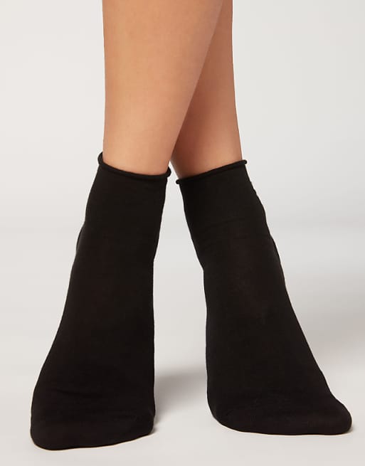 Calzedonia Cotton bandless short socks in black