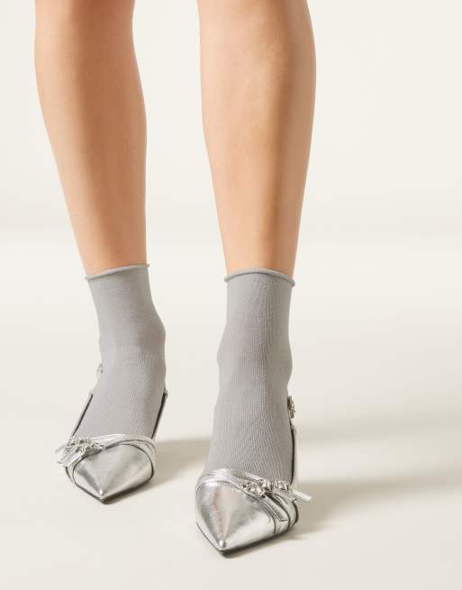 Calzedonia Glitter Socks In Ice Blue