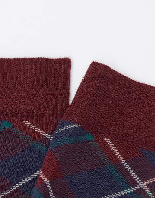 Calzedonia Long Patterned Socks In Burgundy Red Tartan
