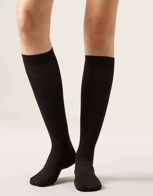 Calzedonia Long satin cotton socks in black