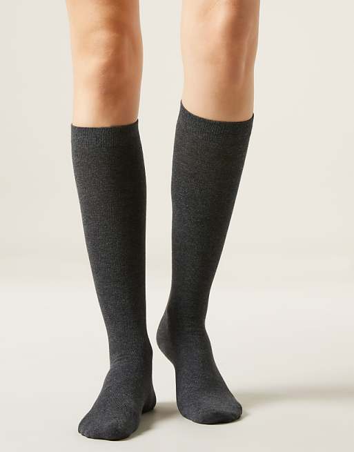 Calzedonia Long satin cotton socks in charcoal grey blend