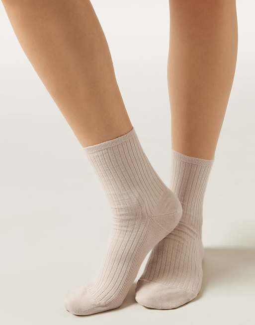 Calzedonia Ribbed short socks in natural ginger
