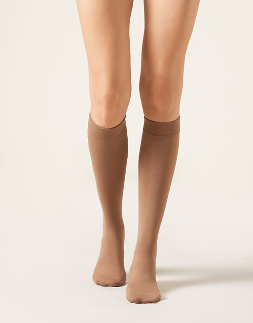 Calzedonia Thermal ultra-opaque knee-high socks in beige caramel