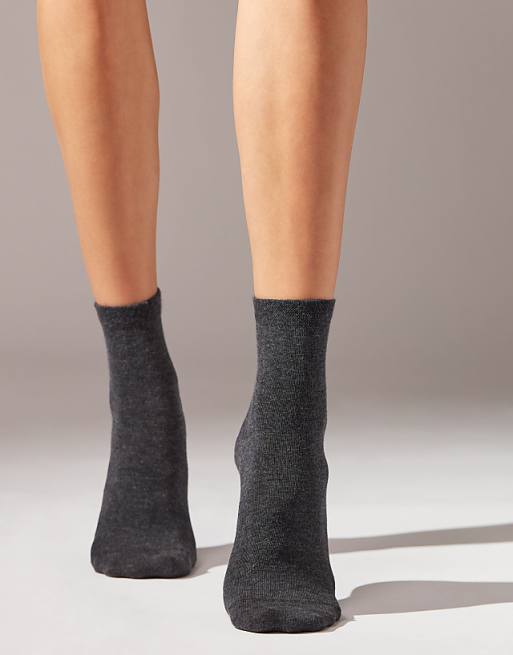 Calzedonia Trim detail short socks in charcoal grey blend