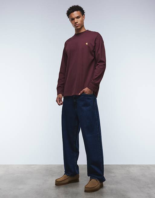 Carhartt WIP American Script Long Sleeve T-shirt In Burgundy