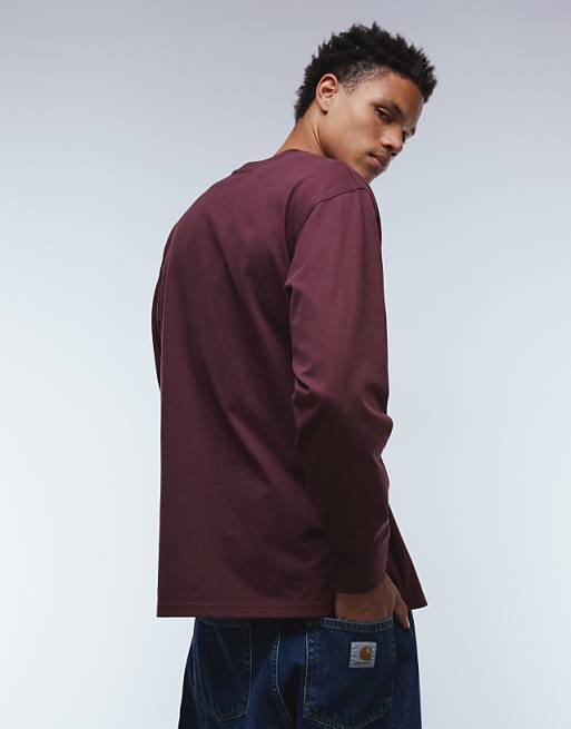 Carhartt WIP American Script Long Sleeve T-shirt In Burgundy