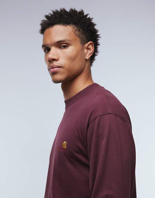 Carhartt WIP American Script Long Sleeve T-shirt In Burgundy