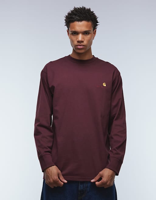 Carhartt WIP american script long sleeve t-shirt in burgundy