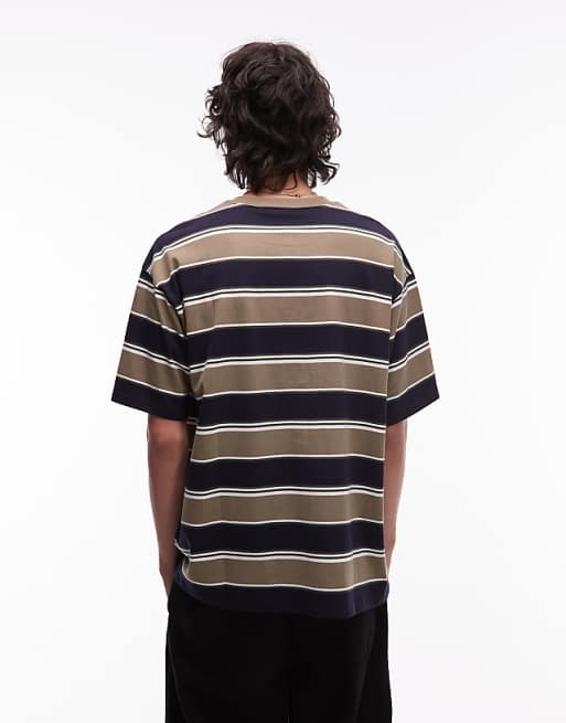 Carhartt WIP Malone T-shirt In Khaki Horizontal Stripe