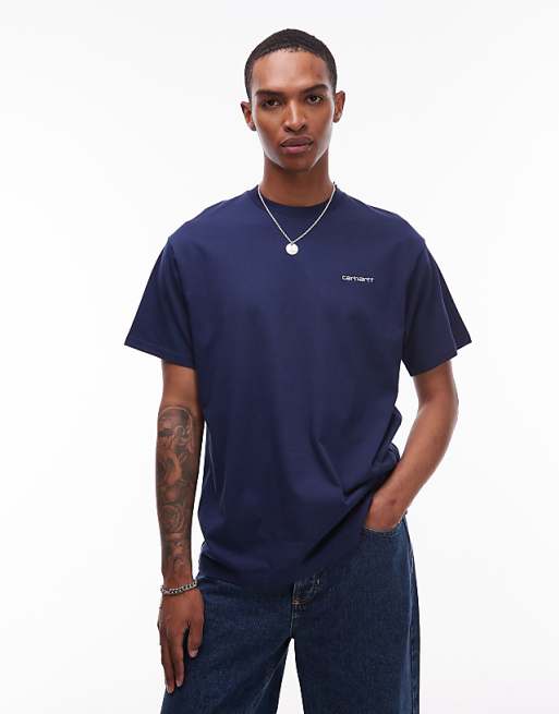 Carhartt WIP script embroidery t-shirt in navy