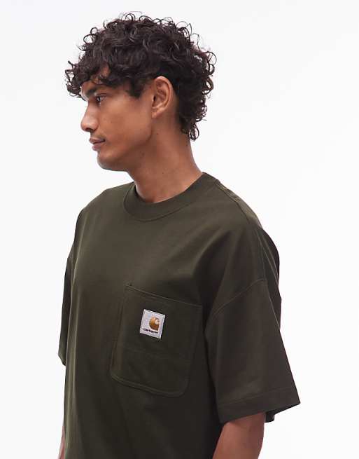 Carhartt WIP Work Pocket Boxy Fit T Shirt In Olive