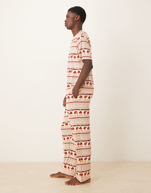 Chelsea Peers His & Hers Christmas Teddy Fairisle T-shirt And Trouser Pyjama Set In Multi