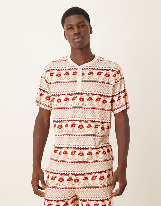 Chelsea Peers His & Hers Christmas Teddy Fairisle T-shirt And Trouser Pyjama Set In Multi