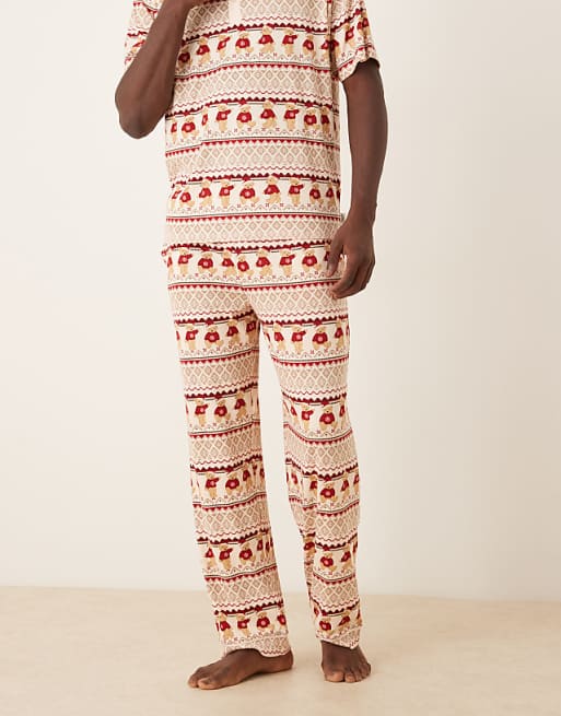 Chelsea Peers His & Hers Christmas Teddy Fairisle T-shirt And Trouser Pyjama Set In Multi