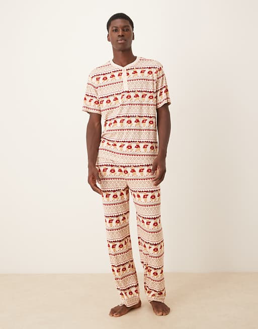 Chelsea Peers His & Hers Christmas teddy fairisle t-shirt and trouser pyjama set in multi