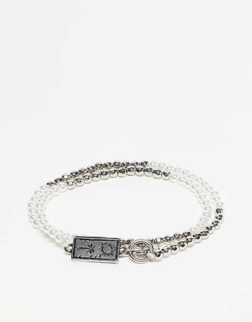 Classics 77 pack of 2 beaded bracelets in pearl and metal