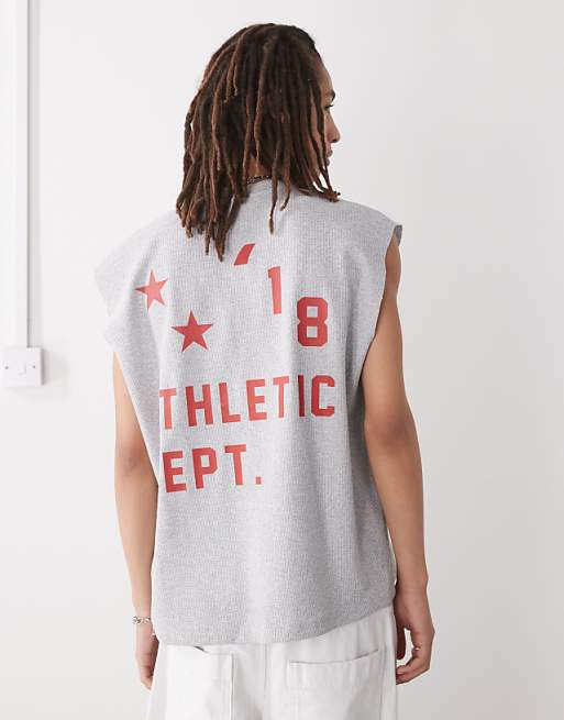 COLLUSION atheltic varsity tank vest in grey with red print