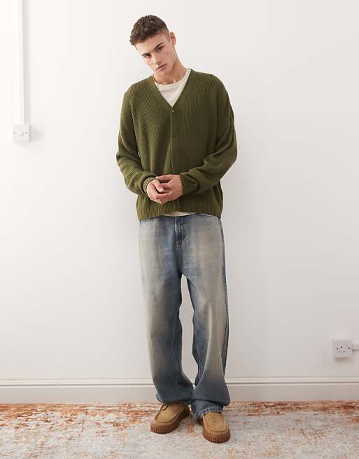 COLLUSION Boxy Knitted Cardigan In Green