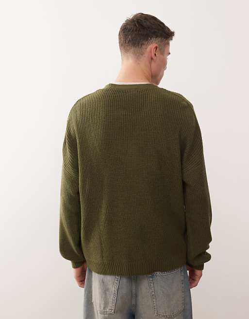COLLUSION Boxy Knitted Cardigan In Green