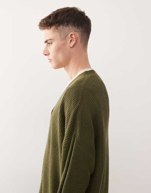 COLLUSION Boxy Knitted Cardigan In Green