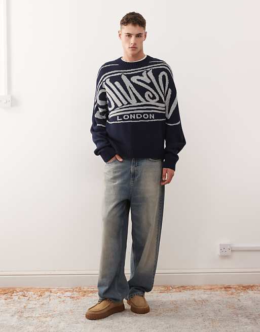 COLLUSION Boxy Knitted Sweat Jumper In Blue