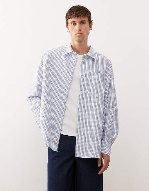 COLLUSION boxy long sleeve skate shirt in blue check