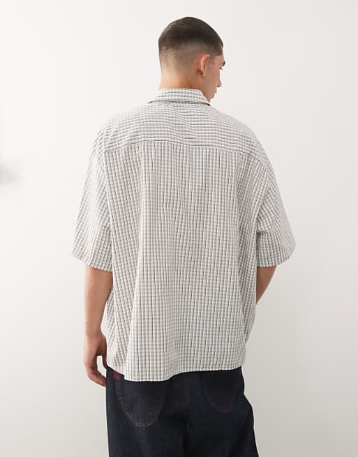 COLLUSION Boxy Oversized Short Sleeve Shirt In Neutral Check