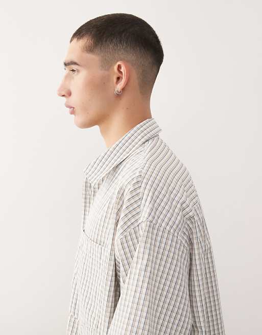 COLLUSION Boxy Oversized Short Sleeve Shirt In Neutral Check