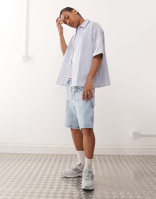 COLLUSION Boxy Skate Shirt In Blue Check