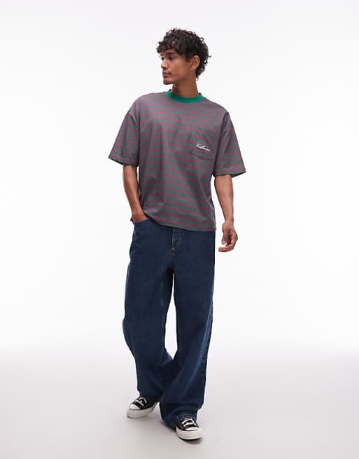 COLLUSION Boxy Striped T-shirt In Purple