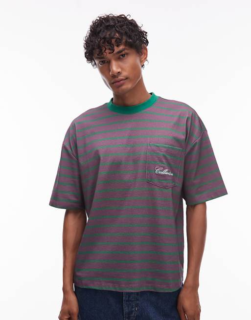 COLLUSION boxy striped t-shirt in purple