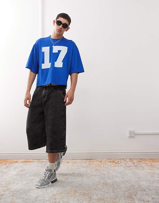 COLLUSION Boxy T-shirt In Blue Sports Air Tex Fabric Jersey With Number Print
