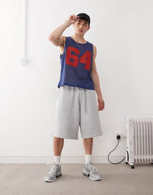 COLLUSION Crochet Tank Vest In Blue With Varsity Number Print