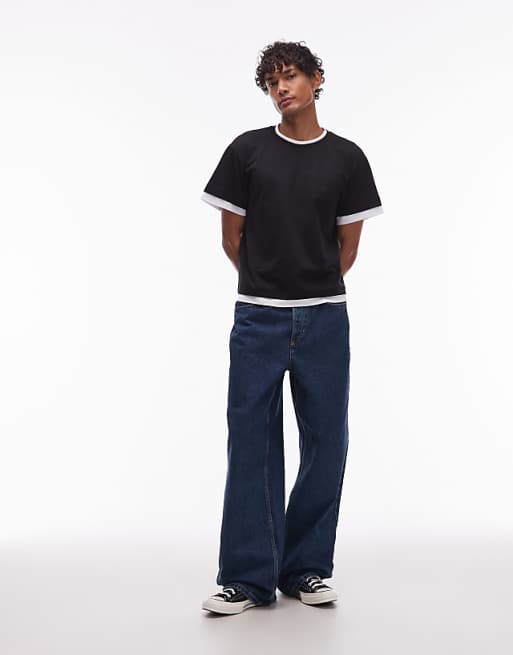 COLLUSION Double Layer T-shirt In Black