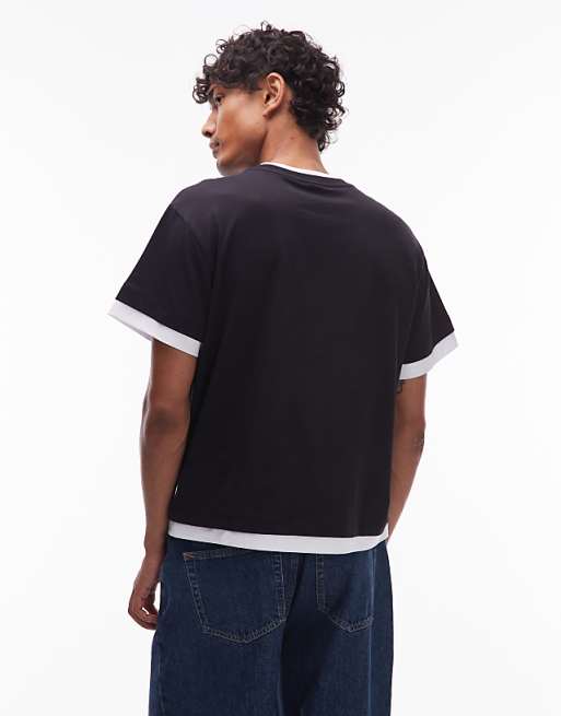 COLLUSION Double Layer T-shirt In Black