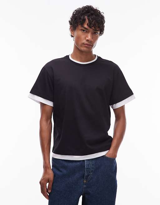 COLLUSION Double layer t-shirt in black