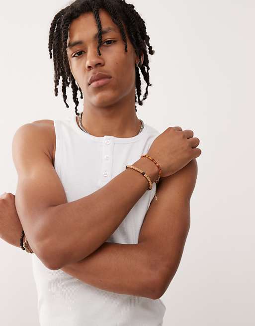 COLLUSION Henley Muscle Vest In White