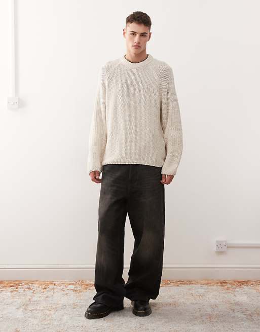 COLLUSION Knitted Boxy Sweater Jumper In Ecru