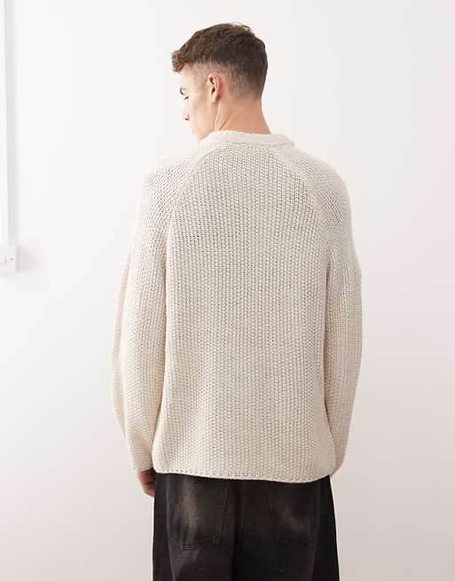 COLLUSION Knitted Boxy Sweater Jumper In Ecru