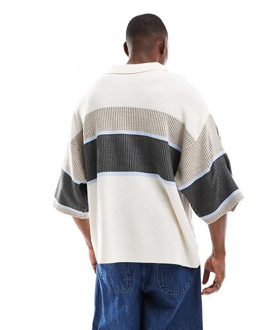 COLLUSION Knitted Football Shirt In Beige