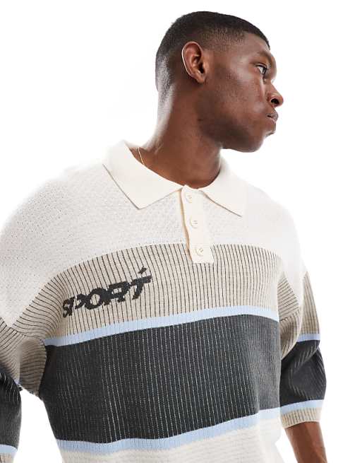 COLLUSION Knitted Football Shirt In Beige