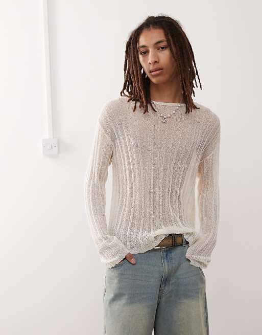 COLLUSION Knitted lightweight jumper in ecru