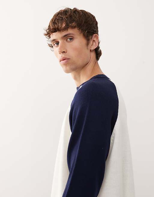 COLLUSION Knitted Raglan With Navy Sleeves