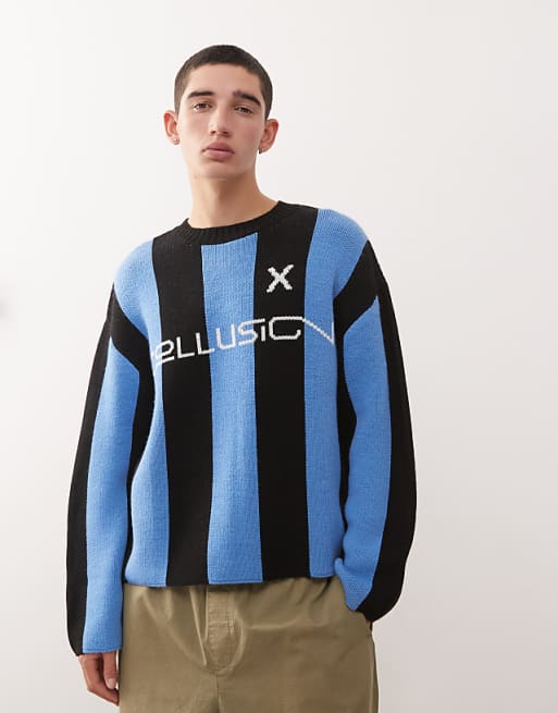 COLLUSION Knitted Stripe Football Sweater Jumper In Blue