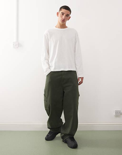 COLLUSION Light Weight Long Sleeve Slub Cotton T-shirt In White
