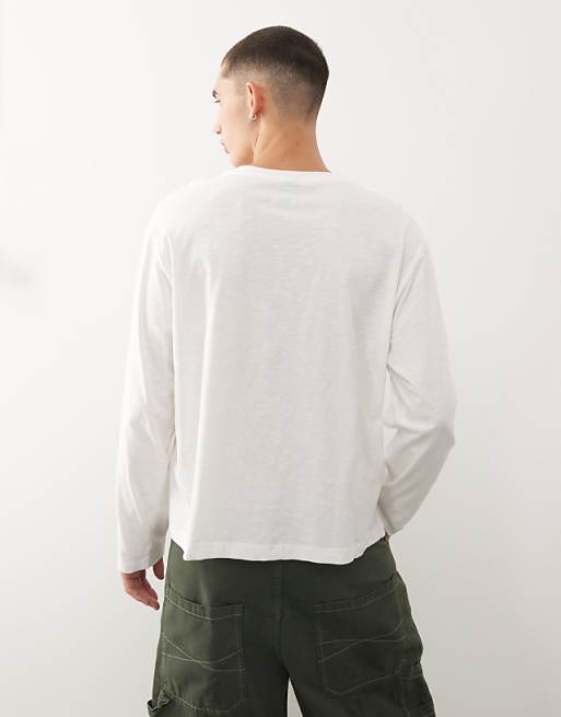 COLLUSION Light Weight Long Sleeve Slub Cotton T-shirt In White