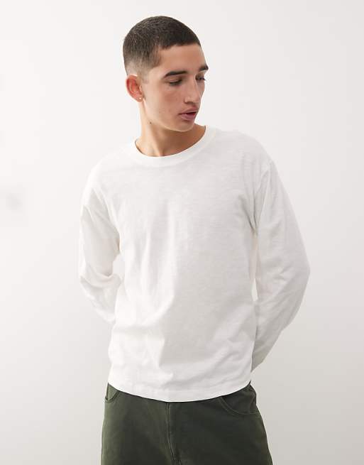 COLLUSION light weight long sleeve slub cotton t-shirt in white