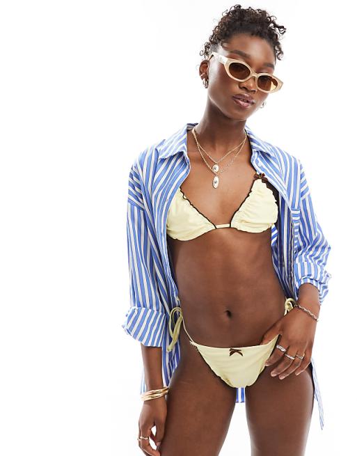 COLLUSION lingerie bikini top and bottom with bows in yellow