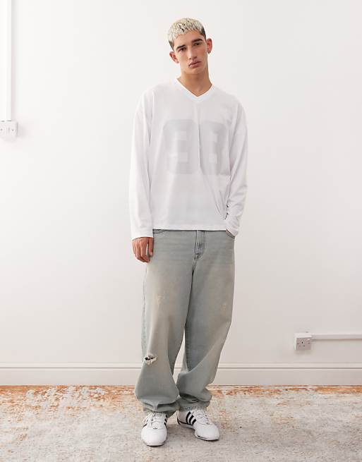 COLLUSION Long Sleeve Airtex Jersey In White
